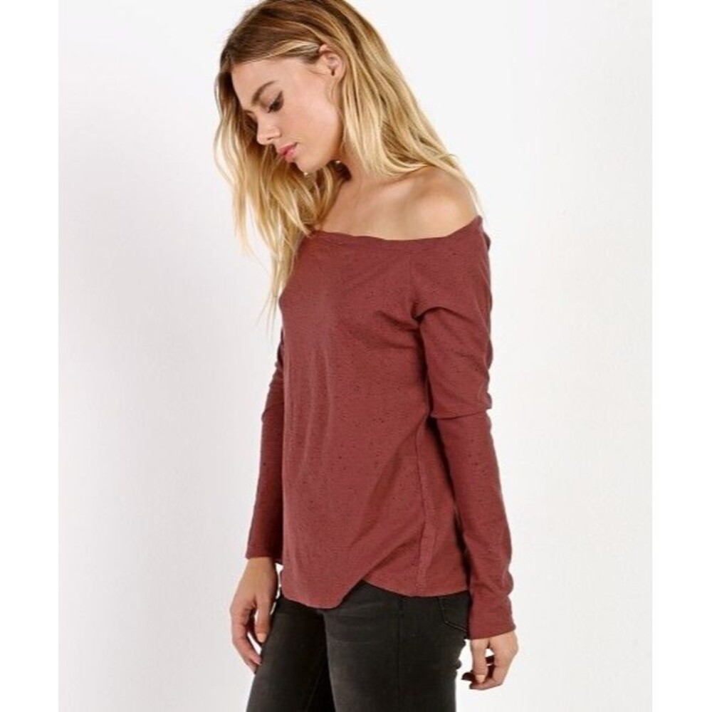 NWT Nation LTDChelsea Off the Shoulder Long Sleeve T Shirt Dusty Merlot Dume S